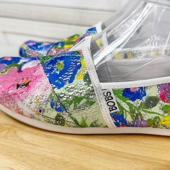 BOBS by Skechers Colorful Floral Mesh Sequin Slip On Flats Shoes Multicolor 6 - Picture 7 of 10